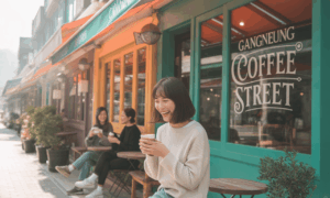 강릉카페거리에서 커피한잔을 즐기는 사람들